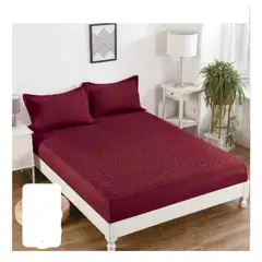GENERICO - Cubre Colchon Protector Impermeable - Burdeo - 2 plazas