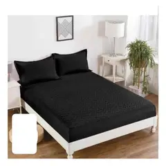 GENERICO - Cubre Colchon Protector Impermeable - Negro - King 2.5p + 2 Fundas
