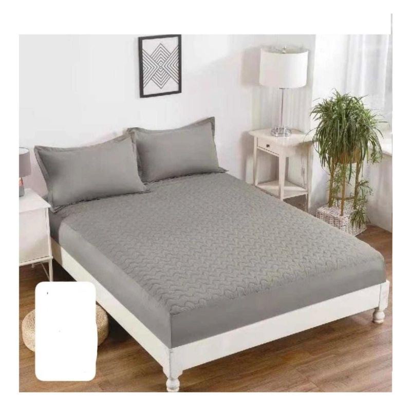 GENERICO - Cubre Colchon Protector Impermeable - Gris - King 2.5p + 2 Fundas