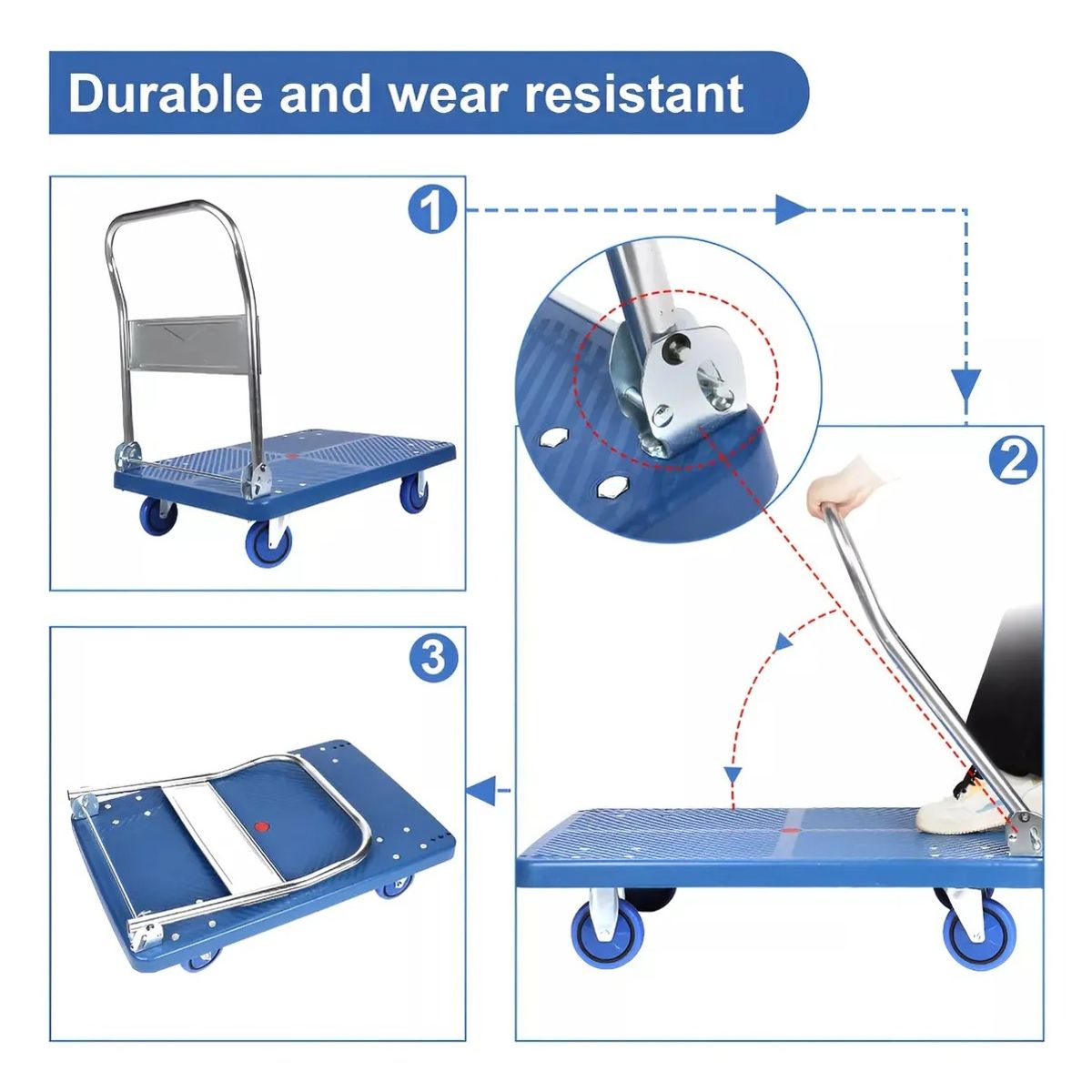 GENERICO - Carro Carga Yegua Plegable Plataforma 90x60cm 300-400kg