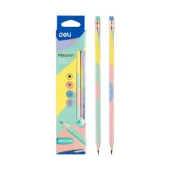 DELI - Set 12 Lapiz Grafito Hexagonal Hb Con Goma Tonos Pastel