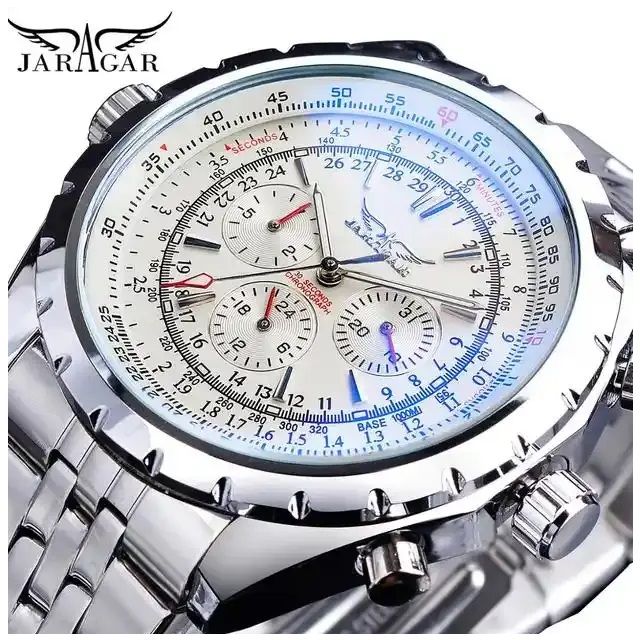 Reloj Automatico Deportivo para Hombre Movimiento Mecanico Cronografo Resistencia al agua Plateado TALLA UNICA