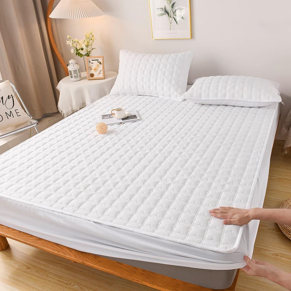 GENERICO - cubre colchón blanco 2 plaza protector impermeable 2 funda de almohada