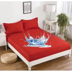 GENERICO - Cubre colchón ROJO 2 plaza protector impermeable 2 funda de almohada