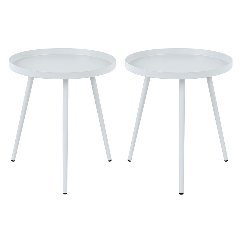 MOBOI - Pack 2 Mesas Auxiliar Centro Metalica Redonda 42x42x45cm Blanca