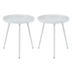 MOBOI - Pack 2 Mesas Auxiliar Centro Metalica Redonda 42x42x45cm Blanca