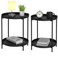 Pack 2 Mesas Lateral Auxiliar 2 Niveles Metalica 42x42x52cm Negro