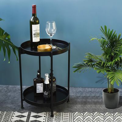 Imagen 2 del producto Pack 2 Mesas Lateral Auxiliar 2 Niveles Metalica 42x42x52cm Negro