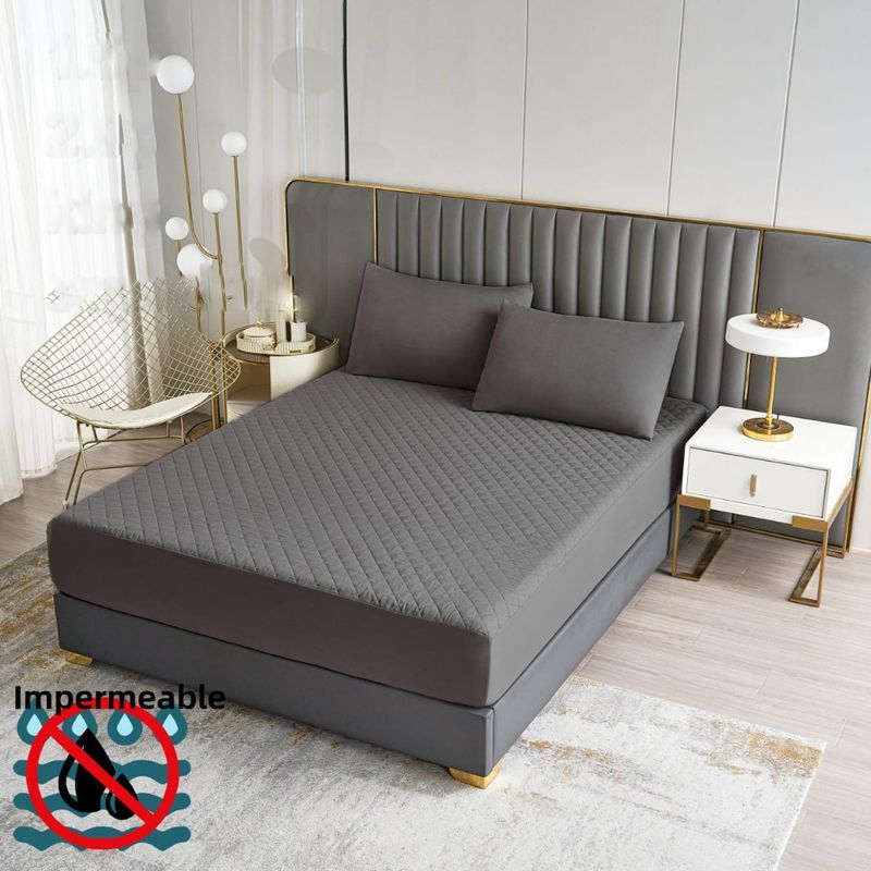 GENERICO - cubre colchón GRIS 2 plaza protector impermeable 2 funda almohada