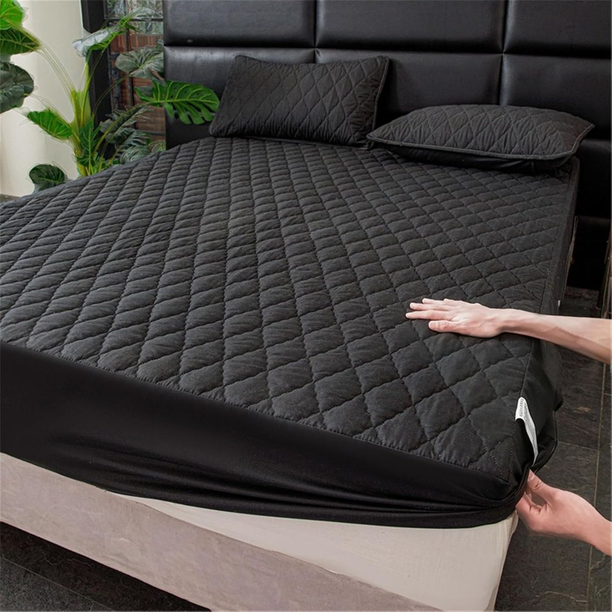 GENERICO - cubre colchón NEGRO SUPER KING impermeable 2 funda almohada