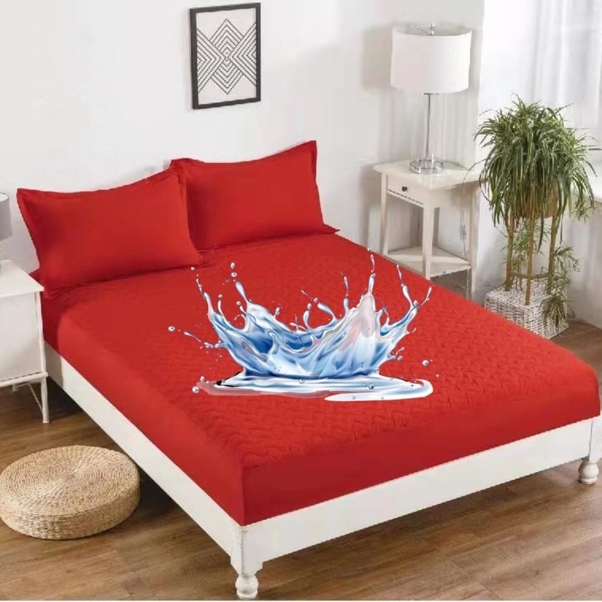 GENERICO - cubre colchón ROJA KING protector impermeable 2 funda almohada