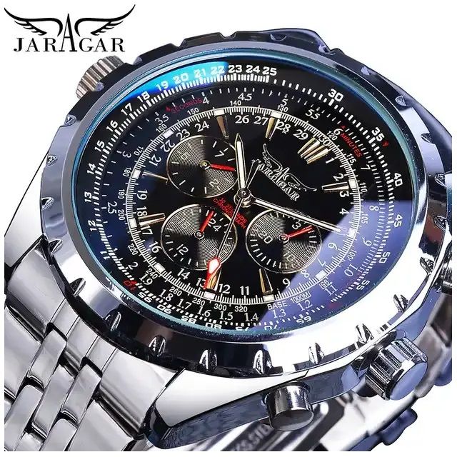 Reloj Automatico Jaragar Deportivo para Hombre Movimiento Mecanico Automatico Resistencia al agua Plateado TALLA UNICA