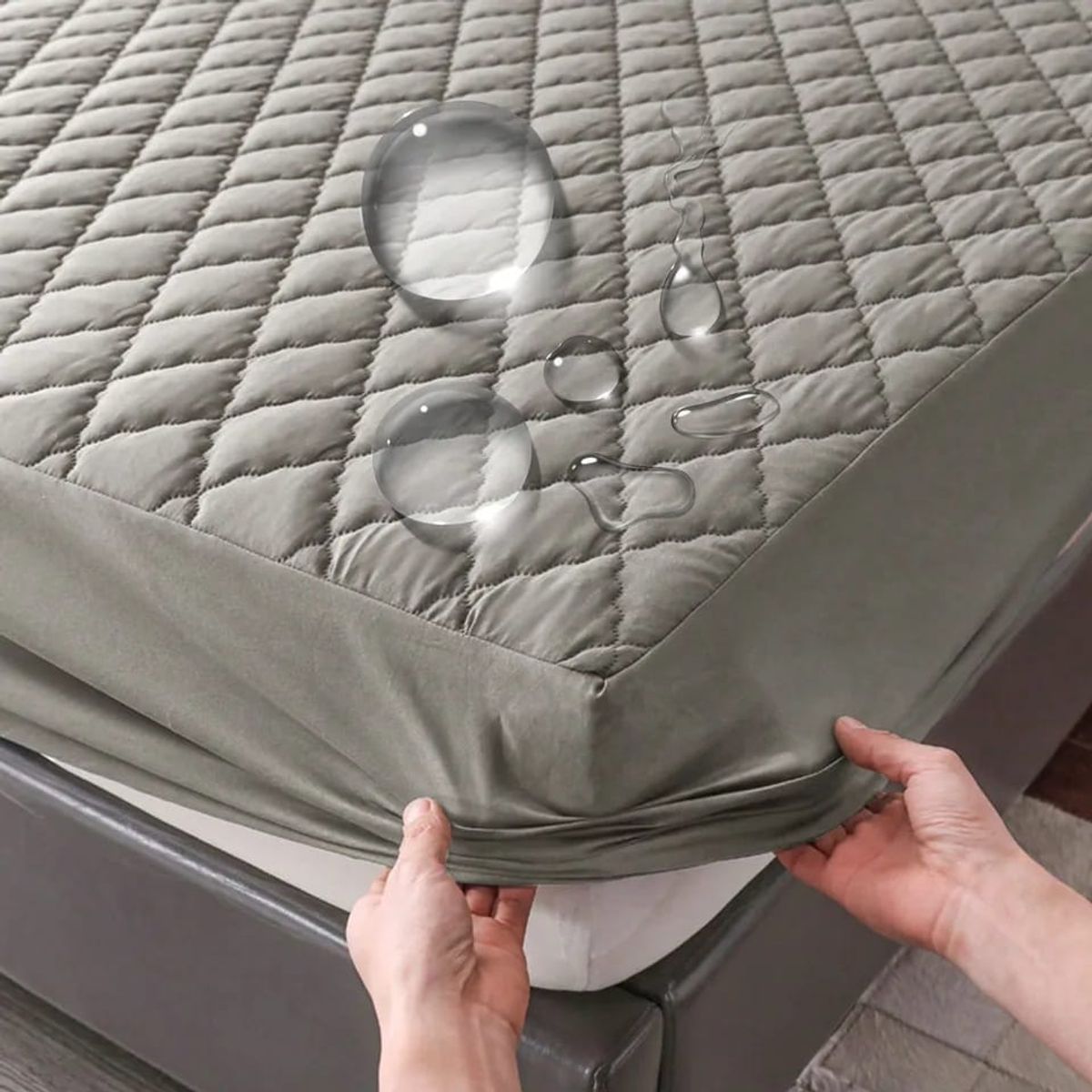 GENERICO - cubre colchón KING GRIS protector impermeable 2 funda almohada