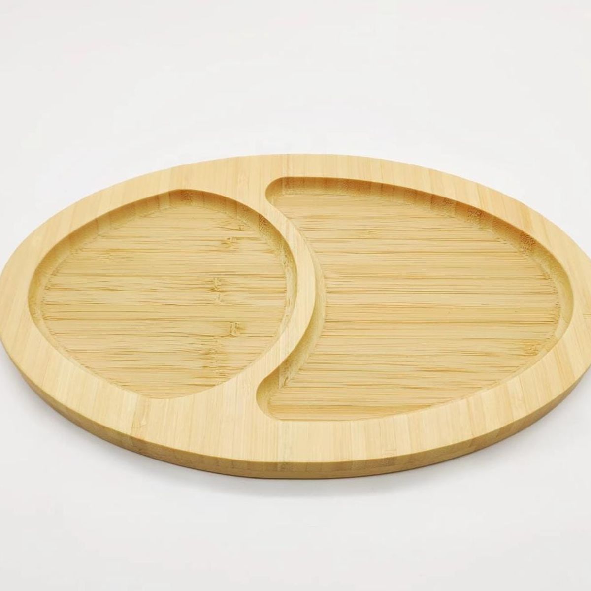 GENERICO - Set De 2 Bandejas Con 2 Compartimentos Bandeja Oval Bambú