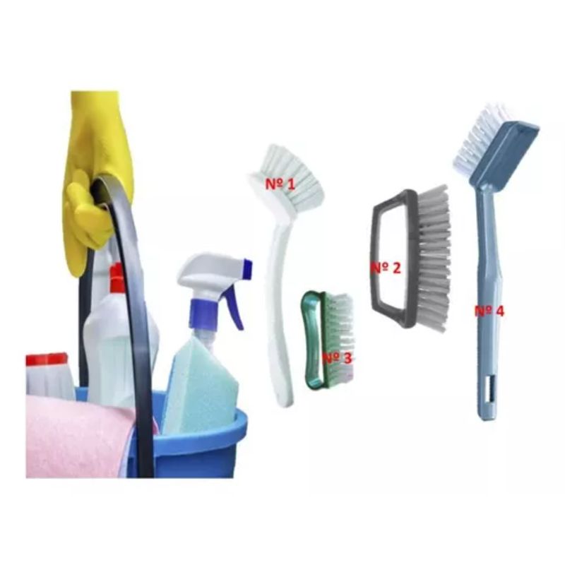 GENERICO - Set 4 Escobillas Multiuso Cocina Baño Limpieza Desinfeccion