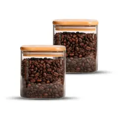 GENERICO - Pack 2 Contenedores Tarros Hermético Vidrio Tapa Bambú 700ml