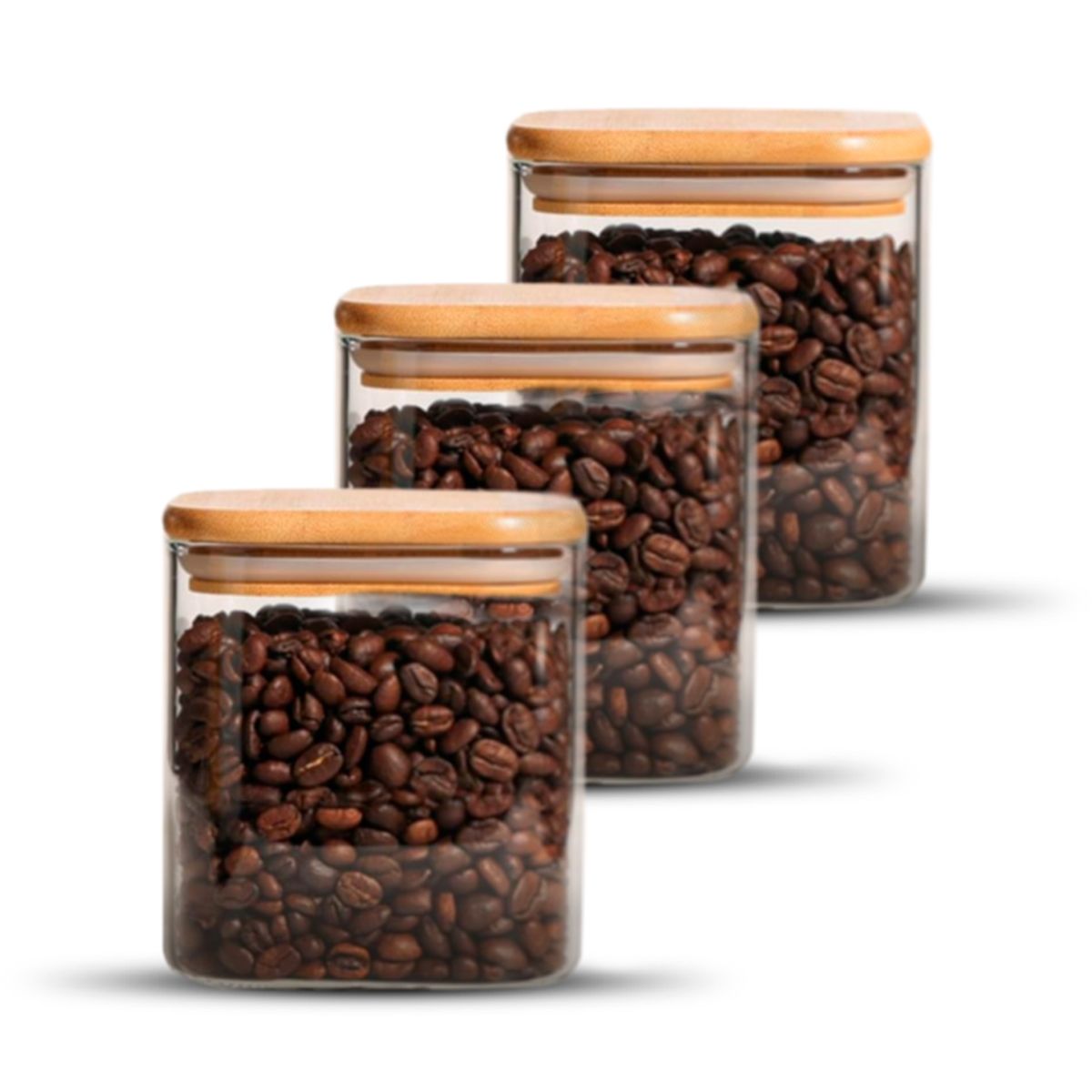 GENERICO - Pack 3 Contenedores Tarros Hermético Vidrio Tapa Bambú 700ml