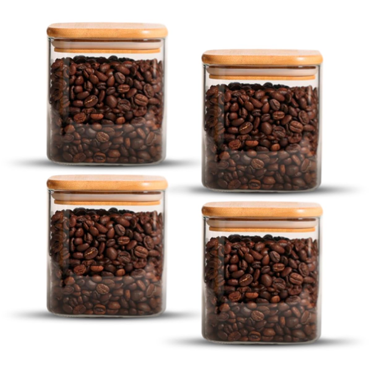 GENERICO - Pack 4 Contenedores Tarros Hermético Vidrio Tapa Bambú 700ml