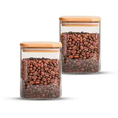 GENERICO - Pack 2 Contenedores Tarros Hermético Vidrio Tapa Bambú 800ml