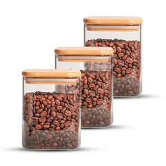 GENERICO - Pack 3 Contenedores Tarros Hermético Vidrio Tapa Bambú 800ml