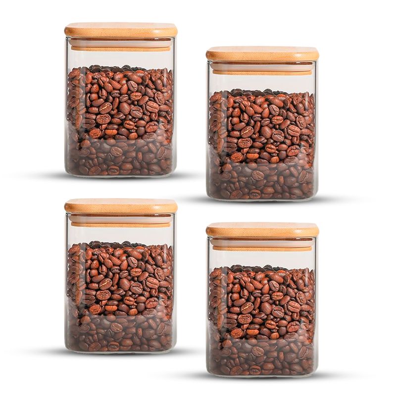 GENERICO - Pack 4 Contenedores Tarros Hermético Vidrio Tapa Bambú 800ml