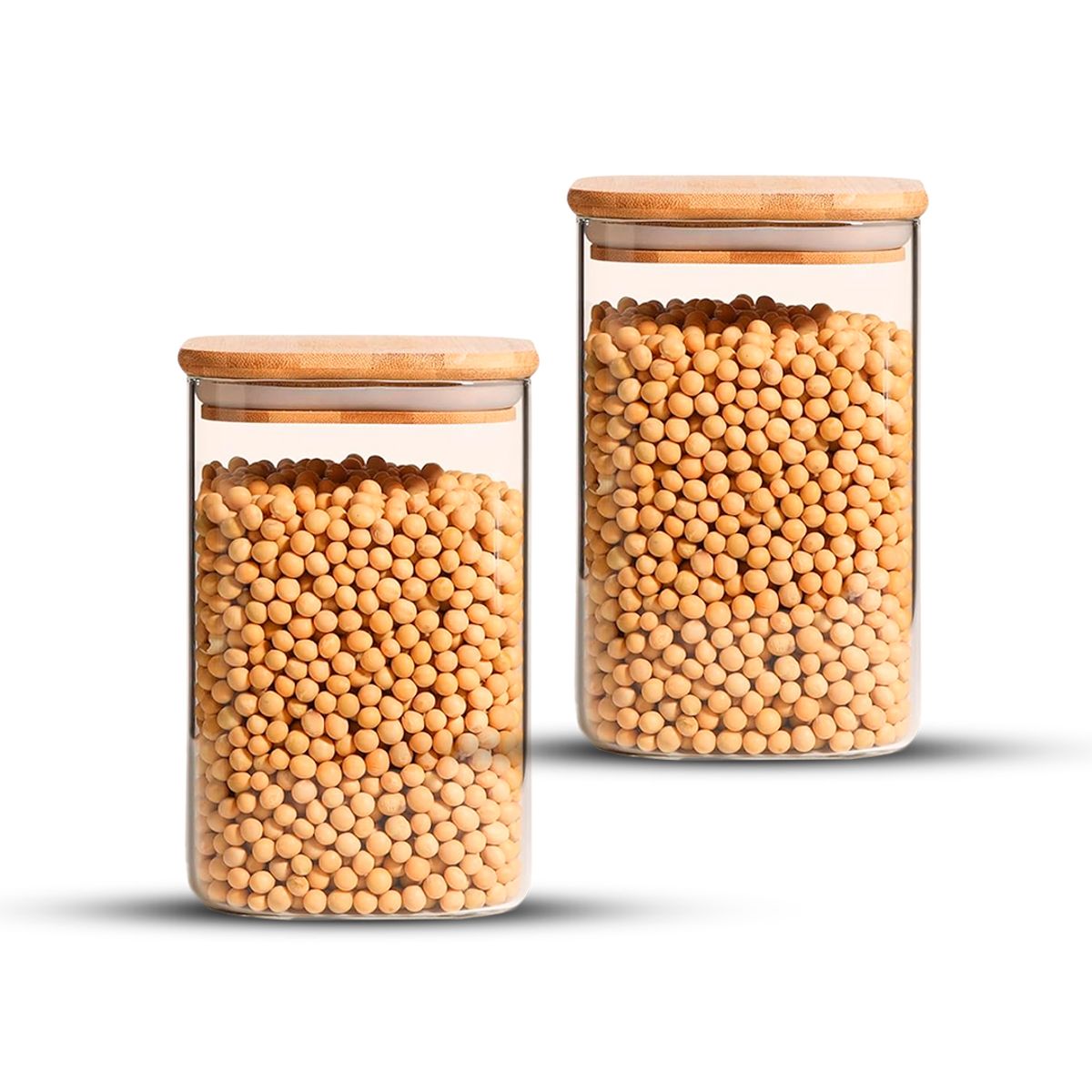 GENERICO - Pack 2 Contenedores Tarros Hermético Vidrio Tapa Bambú 1000ml