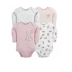 TEDMIMAK - Bodys manga larga bebe 100% algodon pack de 4 unidades