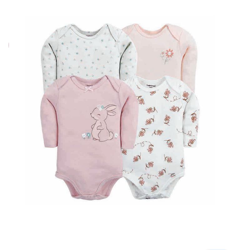 TEDMIMAK - bodys manga larga  bebe 100% algodon pack de 4 unidades