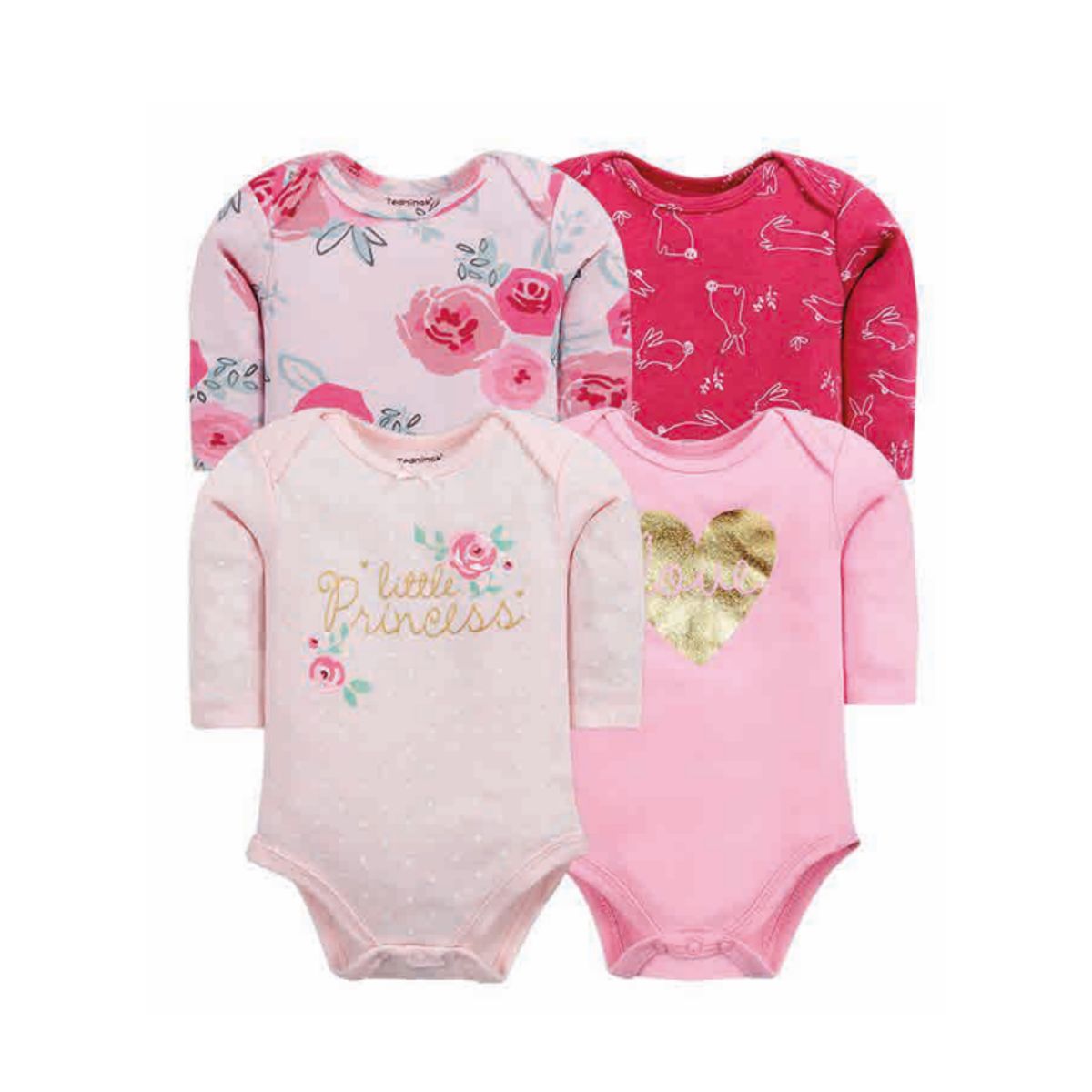 TEDMIMAK - bodys manga larga  bebe 100% algodon pack de 4 unidades