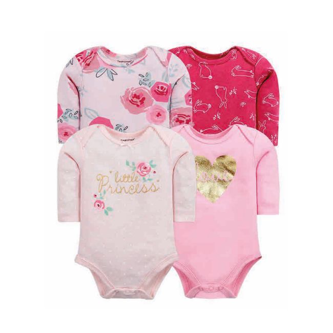 TEDMIMAK - bodys manga larga  bebe 100% algodon pack de 4 unidades