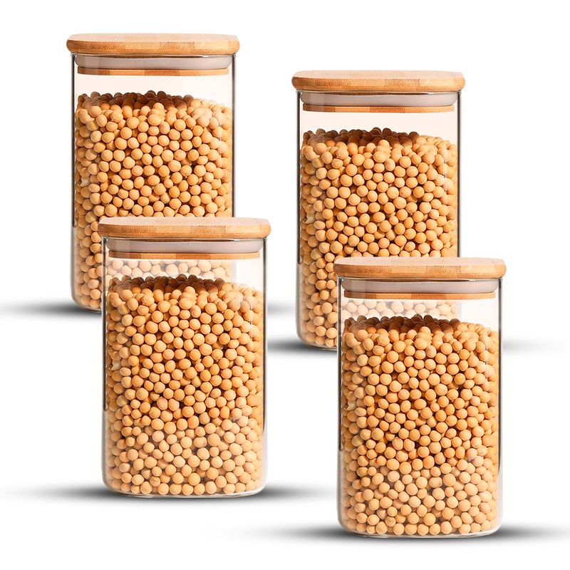 GENERICO - Pack 4 Contenedores Tarro Hermético Vidrio Tapa Bambú 1000ml