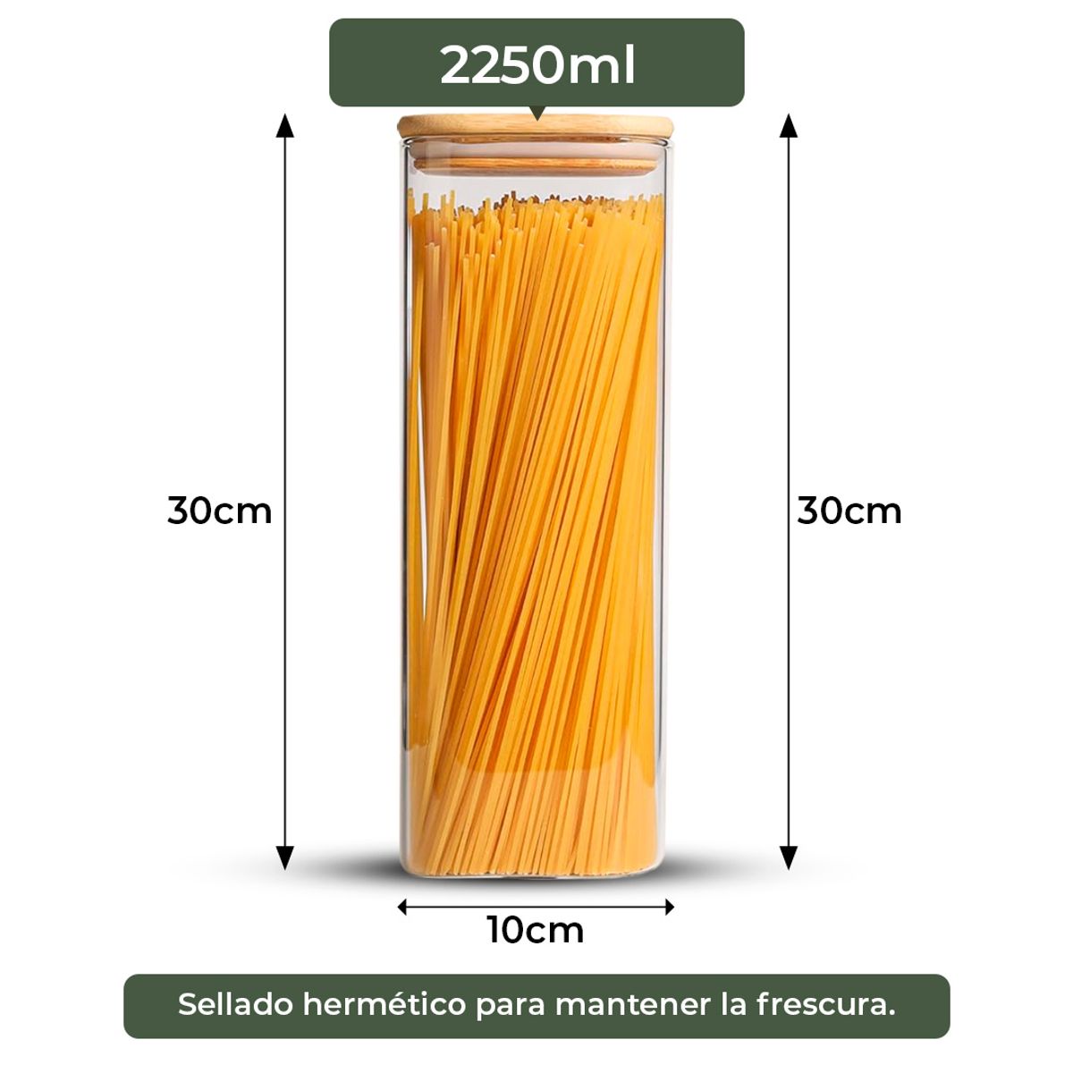 GENERICO - Frasco Contenedor Tarro Hermético Vidrio Tapa Bambú 2250ml