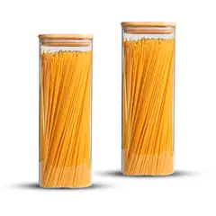 GENERICO - Pack 2 Contenedores Tarro Hermético Vidrio Tapa Bambú 2250ml