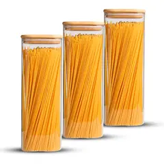 GENERICO - Pack 3 Contenedores Tarro Hermético Vidrio Tapa Bambú 2250ml