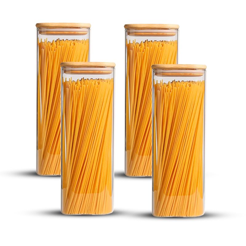 GENERICO - Pack 4 Contenedores Tarro Hermético Vidrio Tapa Bambú 2250ml