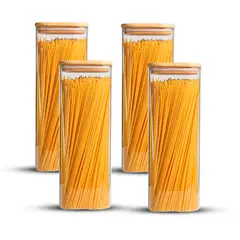GENERICO - Pack 4 Contenedores Tarro Hermético Vidrio Tapa Bambú 2250ml