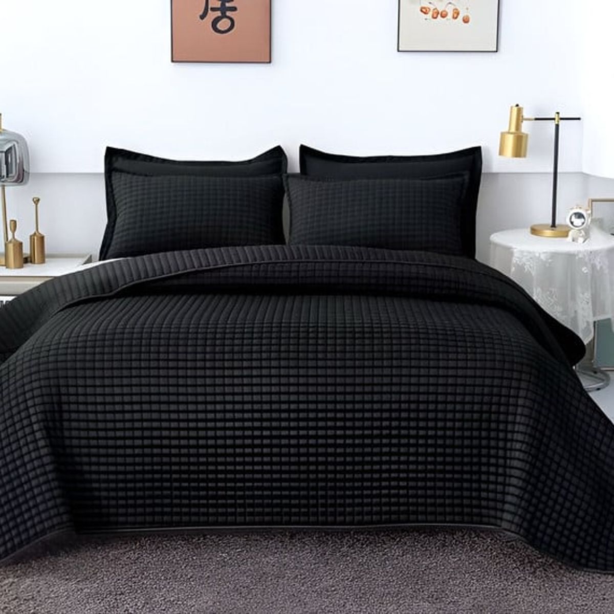 GENERICO - CUBRECAMA DE LUJO QUILT VERANO PLAZA Y MEDIA NEGRO