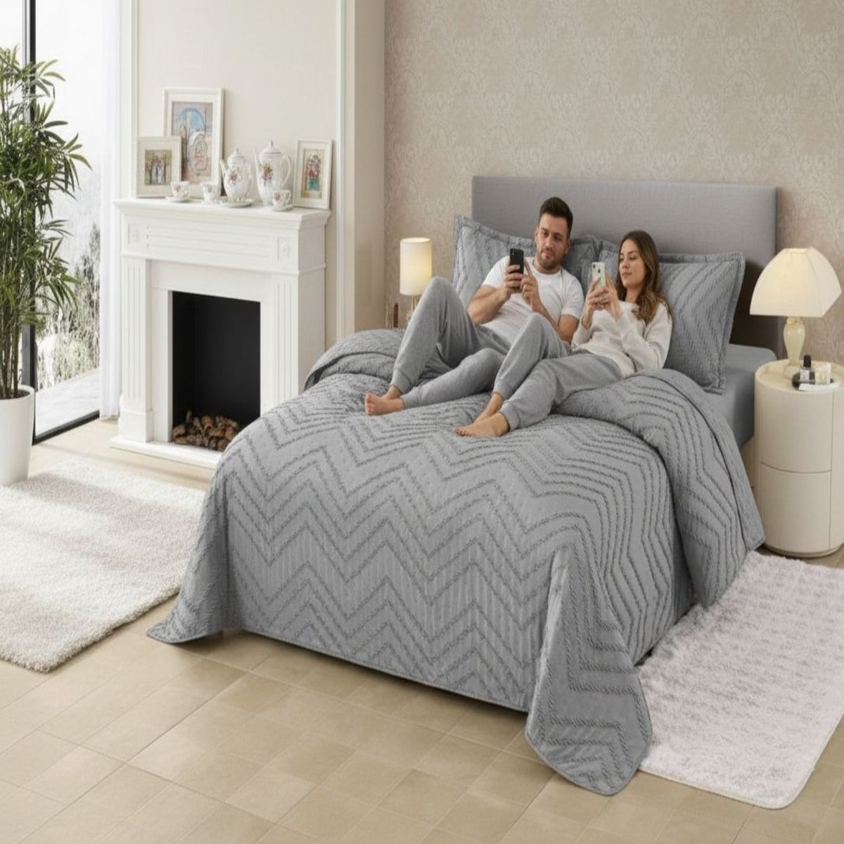GENERICO - COBERTOR DE LUJO QUILT VERANO KING - SUPER KING GRIS