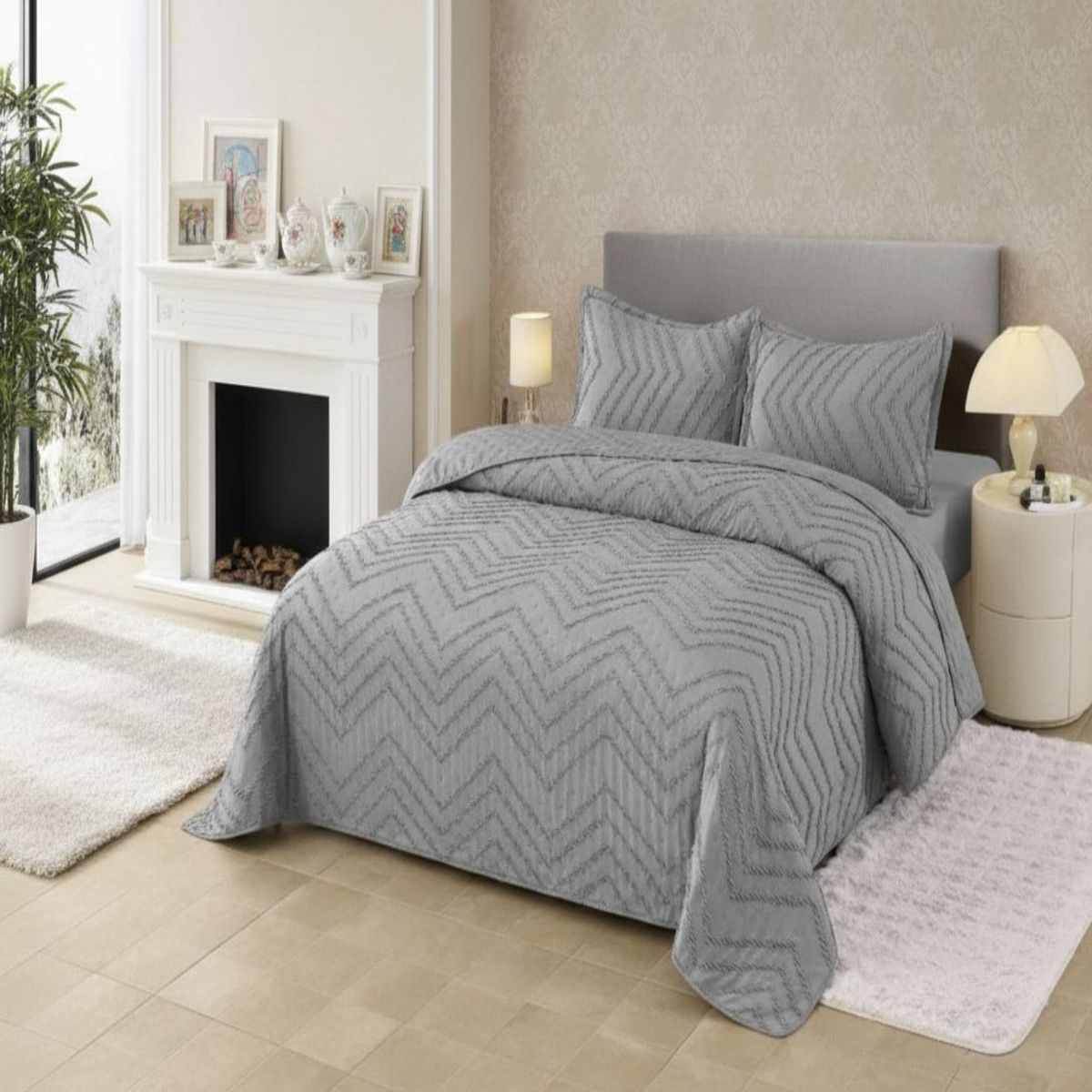 GENERICO - COBERTOR DE LUJO QUILT VERANO KING - SUPER KING GRIS