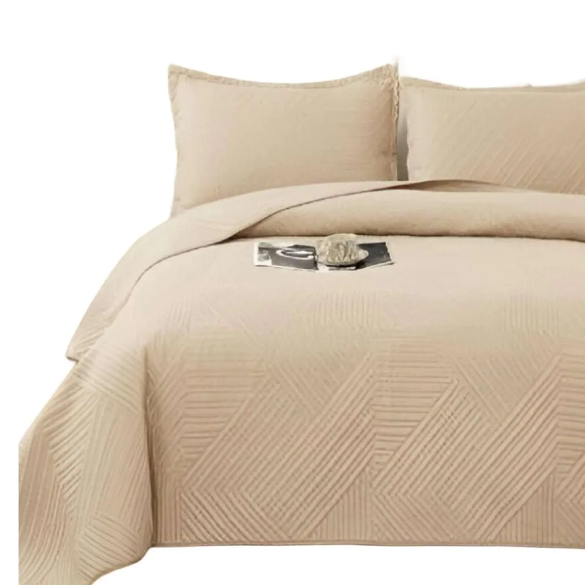 GENERICO - COBERTOR DE LUJO QUILT VERANO KING - SUPER KING BEIGE.