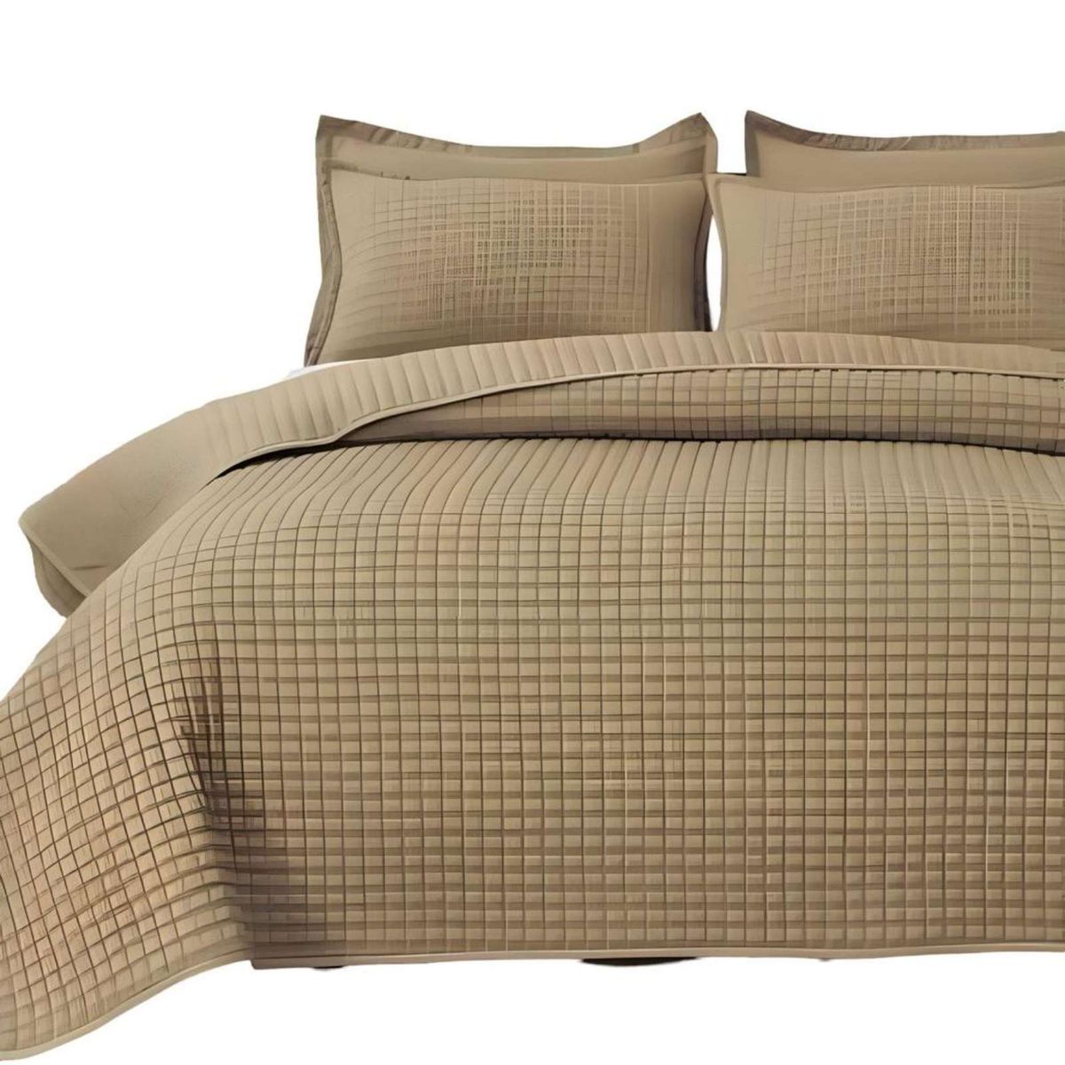 GENERICO - COBERTOR DE LUJO QUILT VERANO PLAZA Y MEDIA CAQUI