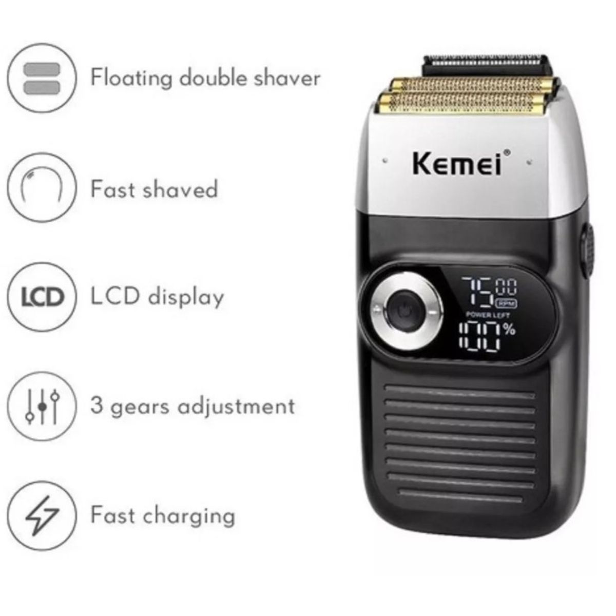 DORCO - Máquina afeitadora Kemei KM-2026 negra 2026 220V