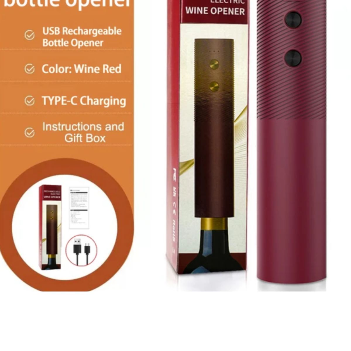 GENERICO - Abridor Eléctrico De Botellas De Vino Usb recargable