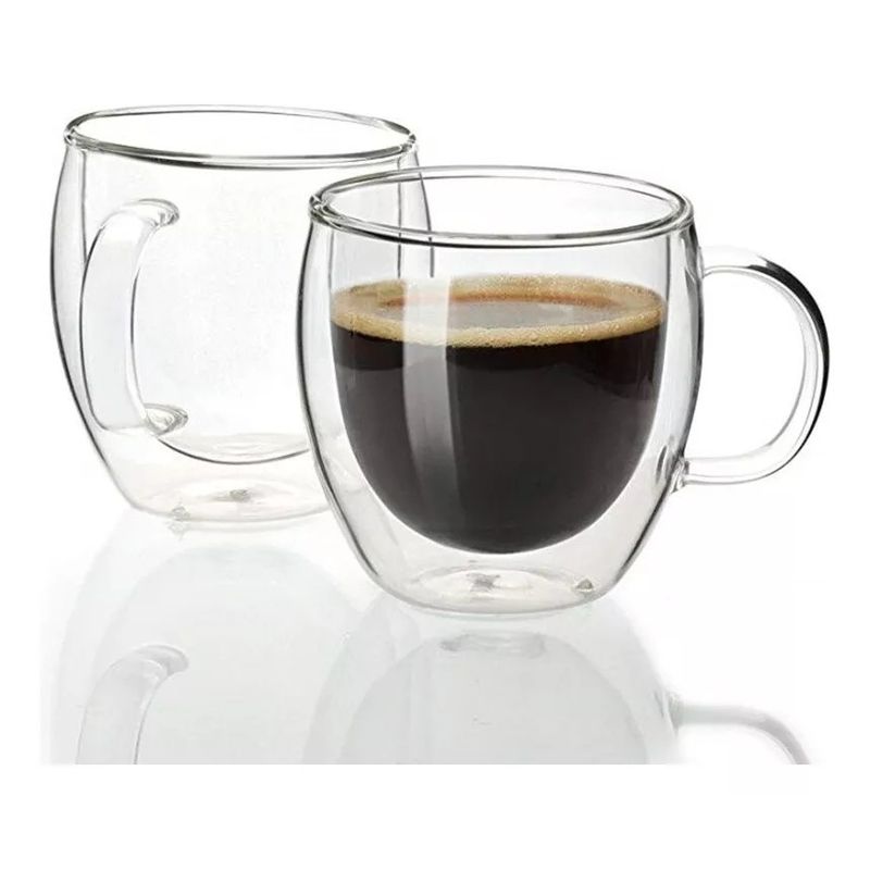 KUANGYE - Pack 2 Tazas De Vidrio Doble Pared Café Té 250 Ml Cappuchino