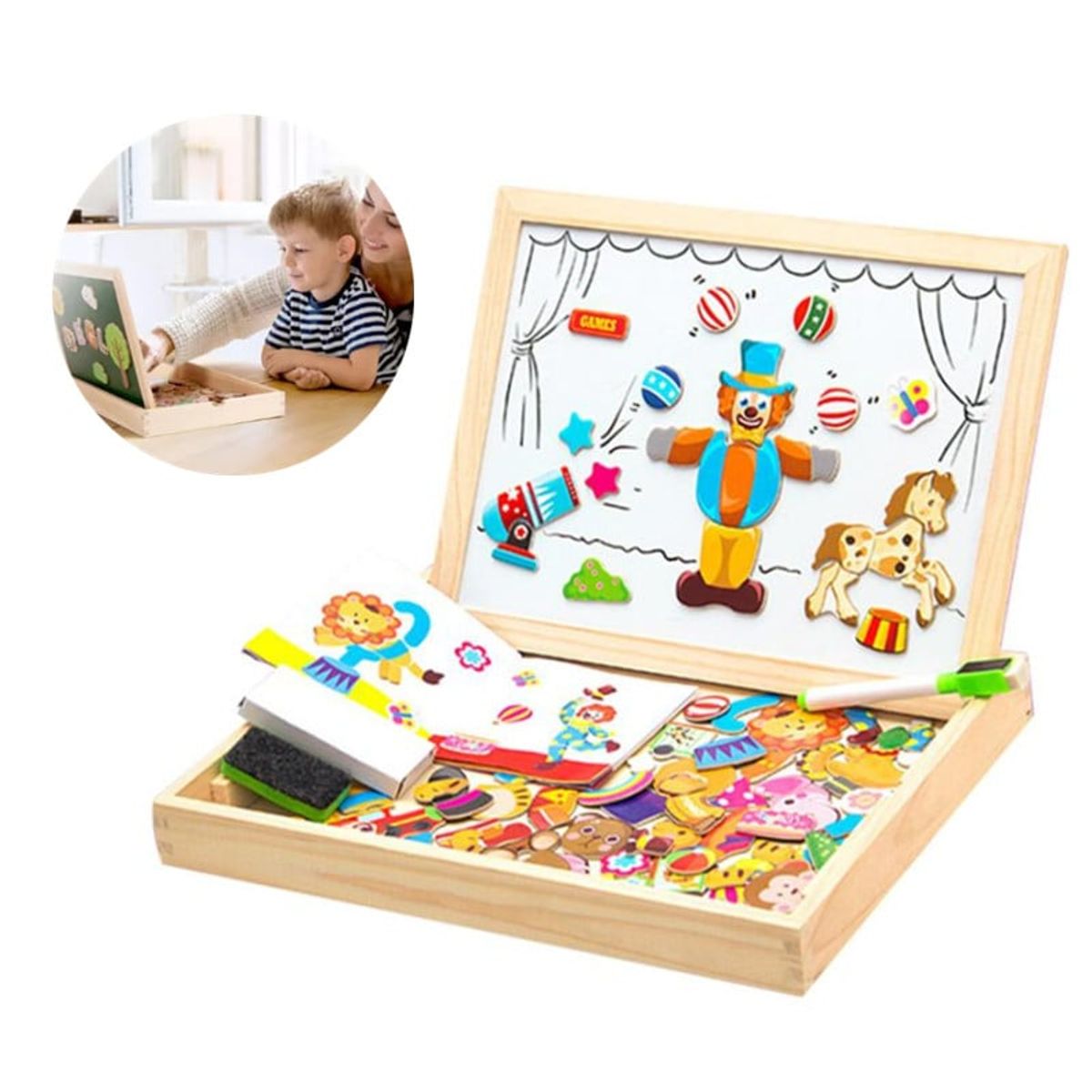 GENERICO - 100 Pcs Circo Rompecabezas Puzzles Madera Magnético