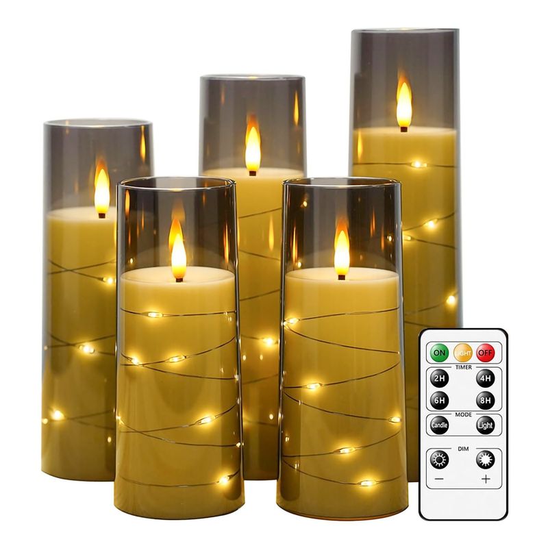 GENERICO - 5 Velas Led Sin Llama Para Boda Fiestas Decoraciones-Gris