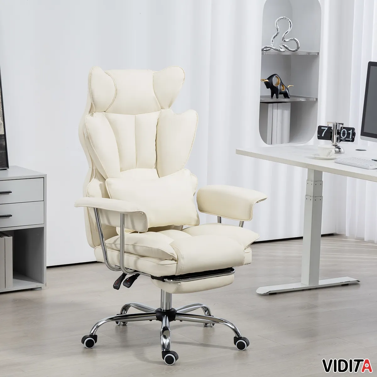 VIDITA - Silla Escritorio Ejecutiva Emilio Premium+ Oficina Ergonómica Pu Beige