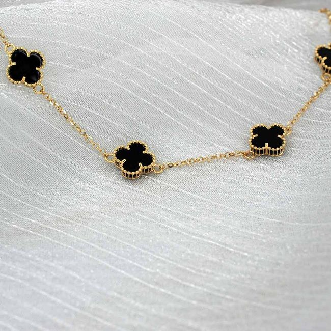 ELLA JOYAS - Pulsera Trébol Onix Oro 18k