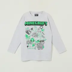 MINECRAFT - Polera Manga Larga Niño Explore More Gris