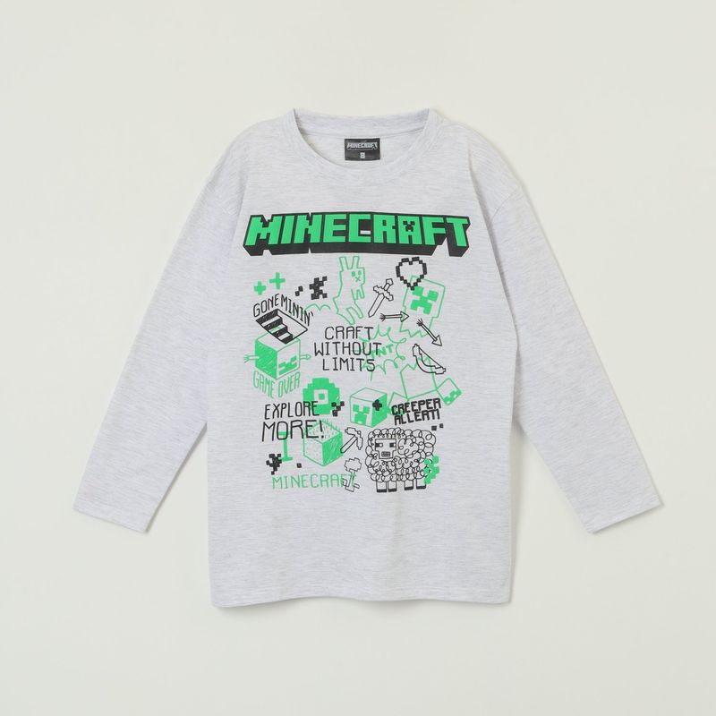 MINECRAFT - Polera Manga Larga Niño Explore More Gris Minecraft